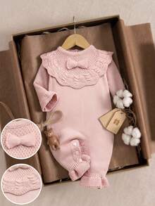 Souflis Souflis Baby Girl Bow Decor Cute Sweater Romper With Long Pants - Baby Pink - View 12