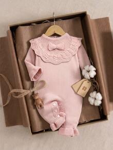 Souflis Souflis Baby Girl Bow Decor Cute Sweater Romper With Long Pants - Baby Pink - View 4
