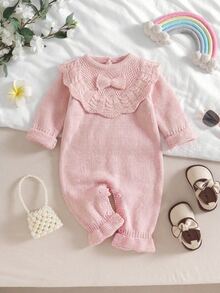 Souflis Souflis Baby Girl Bow Decor Cute Sweater Romper With Long Pants - Baby Pink - View 11