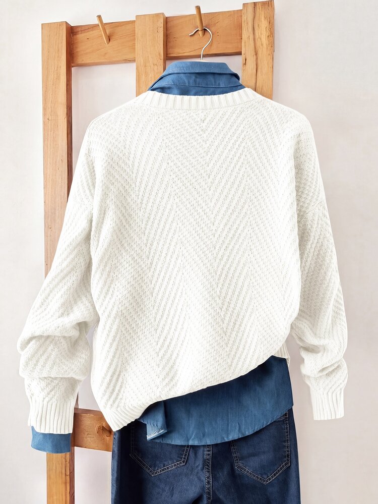 GlowEve Women's Solid Color Casual Daily Long Sleeve Sweater - Beige - View 2