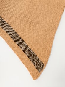 Balvessa Turtleneck Batwing Sleeve Asymmetrical Hem Knit Poncho - Brown - View 5