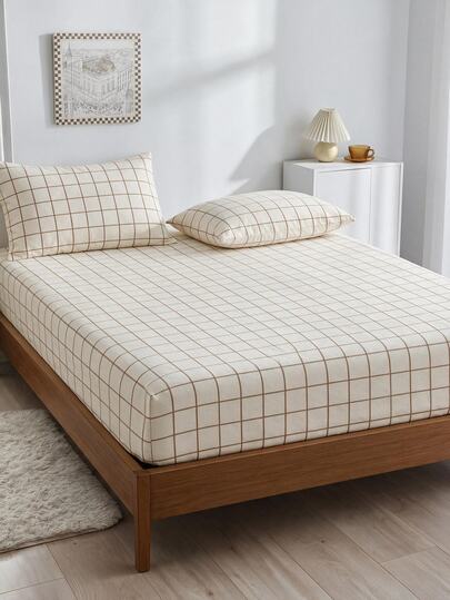 2/3 Pc Fitted Sheet And Pillowcases Set | Plaid Fitted Sheet Set Bedroom Decor All Sizes All Colors | 100x200 160x200 180x200