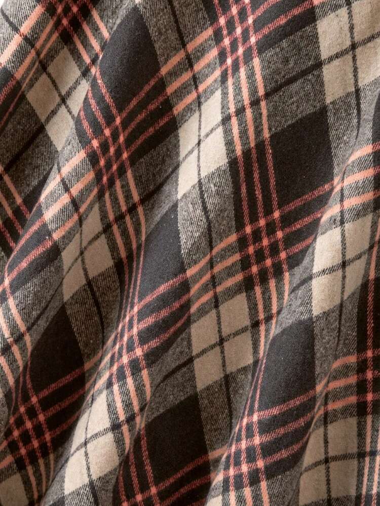 GlowEve CURVE Plus Size Elegant Wool Plaid A-Line Skirt With Side Pockets Fall - Coffee Brown - View 4