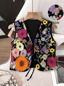 GlowEve CURVE Plus Size Colorful Floral Embroidered Sleeveless Jacket Fall - Multicolor - View 1