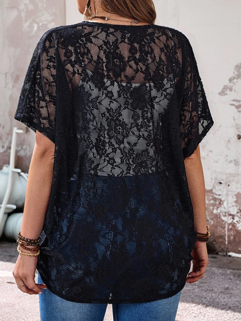 Plus Size Women Black Lace Lightweight Casual Jacket, Autumn Elegant Formal Evening Wedding Guest Kimono Sheer Cardigan, Summer Beach Cover Up Shrug