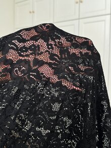 SHEIN EZwear 大尺碼女款彈性腰蕾絲寬腿鬆身長褲萬聖節 - 黑色 - 查看 7