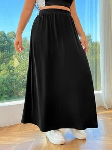 SHEIN EZwear 加大碼黑色針織長裙 - 黑色 - 查看 6