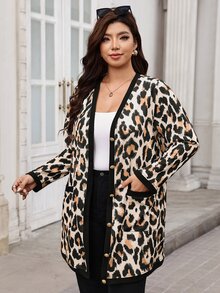 SHEIN Clasi جاكيت بطبعة نمر أنيق كاجوال عادي للأعمال كاجوال رسمي للمكتب روديو خريف مقاس كبير - متعدد الألوان - مشاهدة 6