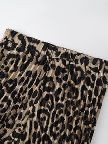 GlowEve CURVE Plus Size Women's Leopard Print Sleeveless Top & Pleated Straight Leg Pants 2 Pieces Set,Beige,Autumn,Elegant,Holiday Fashion Commuting Work Outfits - Multicolor - View 9