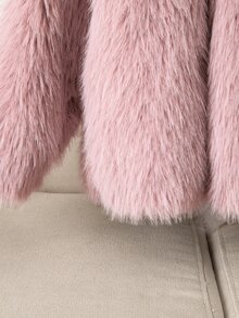 Elladie kids Young Girl Minimalist Long Fur Faux Fur Loose Cardigan Jacket, Winter Wear, Exquisite & Elegant Urban Style - Dusty Pink - View 4