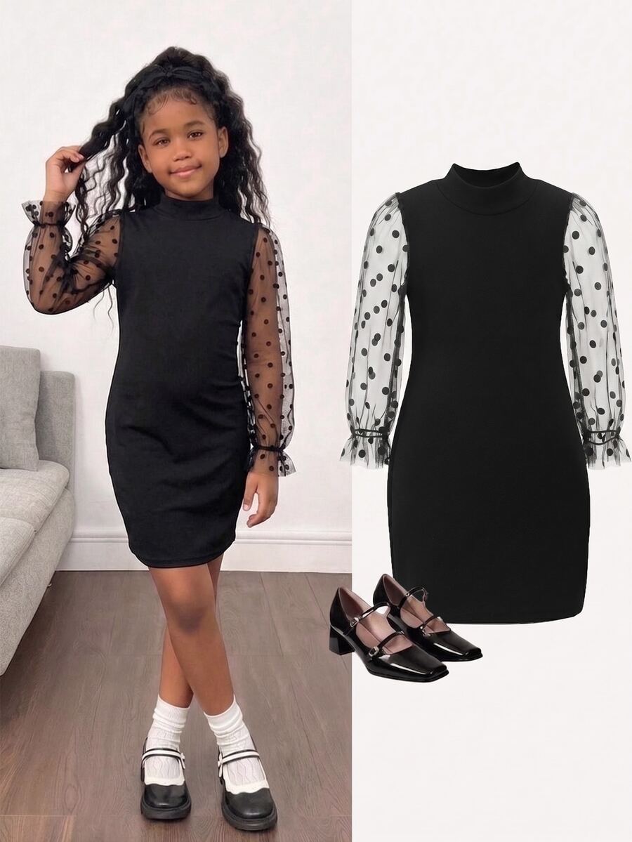 SHEIN Young Girls Dresses - Black - View 1