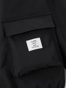 SHEIN Coolqubz 1件青少年男孩休閒極簡街頭連帽長袖夾克，裝飾性多功能口袋，時尚實用，休閒設計，適合夏季穿著，適合男孩日常穿著、運動、外出、校園等，秋季 - 黑色 - 查看 7