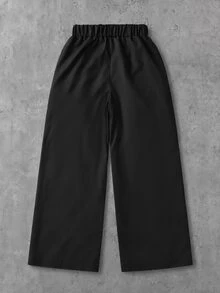 Boys' Minimalist Fashionable Streetwear Fleece Contrast Color Webbing Decor Large Pocket Loose Straight Leg Cargo Pants Black Suitable For Autumn/Winter - Black - View 2