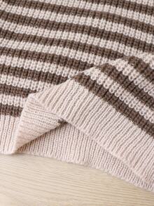 Young Girl Striped 3D Daisy Decor Sweater Dress Autumn Winter - Brown - View 9