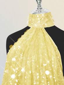 SHEIN ICON Glittering Sequin High Neck Backless Ruched Bodycon Mini Dress Club Party Yellow Summer Sexy - Light Yellow - View 4