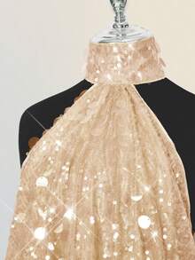 SHEIN ICON Glittering Sequin High Neck Backless Ruched Bodycon Mini Dress,Summer Dresses For Women - Apricot - View 4