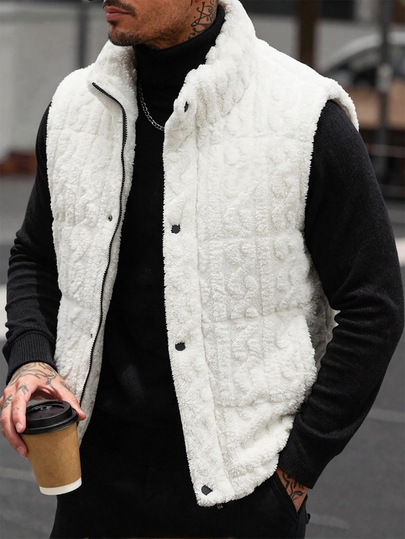 Manfinity CasualCool Men's Light Beige Winter Casual Lightweight Cotton Vest, Warm Sleeveless Cotton Jacket, Men's Outdoor Fluffy Vest, Autumn