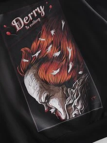 IT Chapter TWO | Manfinity STYNVO Men's Letter Print Long Sleeve Casual Hoodie Sweatshirt - Black - View 4