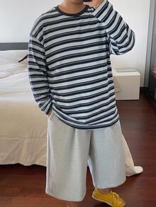 Dazy Plus Street Casual Versatile Striped Loose Long Sleeve Crew Neck T-Shirt, Spring/Autumn New Style - Blue - View 3
