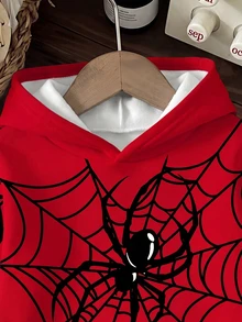 Kids Young Boy Hooded Long Sleeve Sweatshirt, Classic Handsome Spider Graphic Print, Suitable For Autumn/Winter - Multicolor - View 4