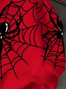 Kids Young Boy Hooded Long Sleeve Sweatshirt, Classic Handsome Spider Graphic Print, Suitable For Autumn/Winter - Multicolor - View 5
