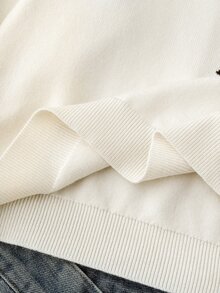 SHEIN كنزة صوفية بياقة دائرية بنمط الغزال لفتاة مراهقة، كنزة صوفية دافئة لعيد الميلاد - بيج - مشاهدة 9