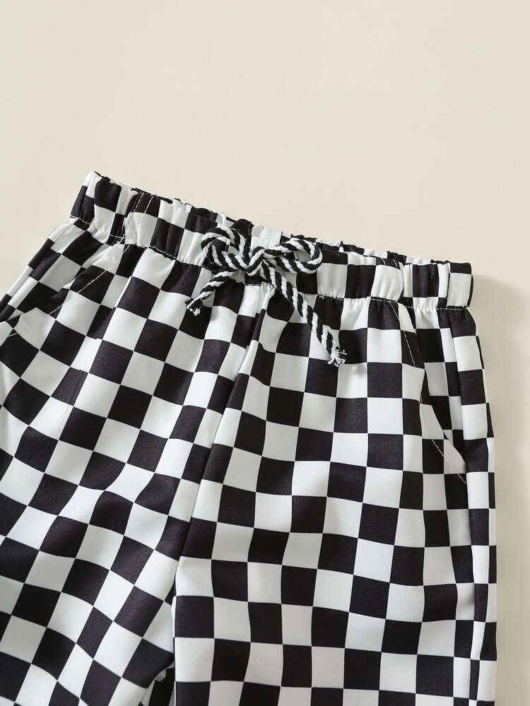 Baby Boy Checkerboard Elastic Waist Long Pants, Versatile And Comfortable - Black and White - View 3