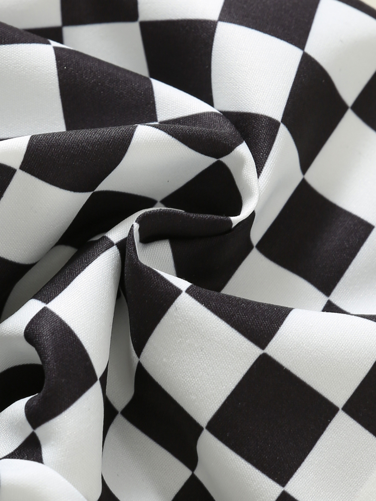 Baby Boy Checkerboard Elastic Waist Long Pants, Versatile And Comfortable - Black and White - View 6