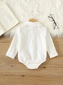 SHEIN 中性新生兒嬰兒男/女寶寶 100%純棉秋冬長袖白色連身衣，嬰兒連身衣，適合節日、滿月與週歲慶祝、嬰兒洗禮、寶寶生日 - 白色 - 查看 2