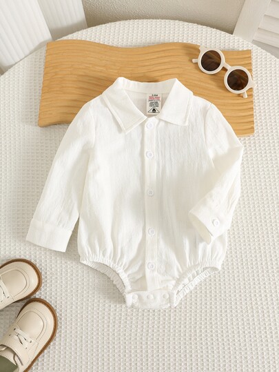 SHEIN Unisex Newborn Baby Boy/Girl 100%Cotton Autumn/Winter Long Sleeve White Bodysuit, Baby Bodysuit, Holiday, Full Moon And First Birthday Celebration, Baby Shower, Baby Birthday