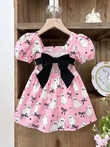 SHEIN Baby Girl Cute Geometric Knit Jacquard Sundress For Summer Holiday - Baby Pink - View 2