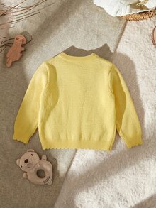 SHEIN Baby Girl Floral Embroidered Pattern Single-Breasted Casual Daily Autumn Winter Cardigan - Yellow - View 2