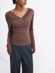 ATUI Studio Autumn/Winter Casual Minimalist Elegant Versatile Solid Color Slim Fit Sweater Brunch Coffee Brown - Brown - View 3