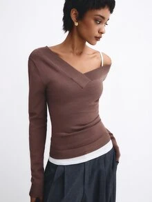 ATUI Studio Autumn/Winter Casual Minimalist Elegant Versatile Solid Color Slim Fit Sweater Brunch Coffee Brown - Brown - View 5