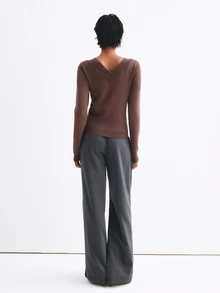 ATUI Studio Autumn/Winter Casual Minimalist Elegant Versatile Solid Color Slim Fit Sweater Brunch Coffee Brown - Brown - View 4