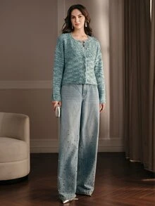 Anewsta Autumn/Winter Fashion Elegant Blended Knit Cardigan - Multicolor - View 5