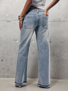 Denimoi Celana Jeans Denim Wanita Kasual Serbaguna untuk Perjalanan Sehari-hari dengan Saku dan Kancing - Light Wash - View 3