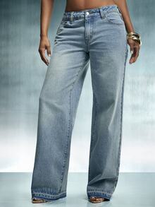 Denimoi Celana Jeans Denim Wanita Kasual Serbaguna untuk Perjalanan Sehari-hari dengan Saku dan Kancing - Light Wash - View 1