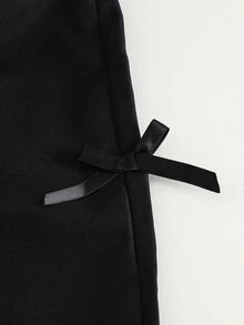 SHEIN Explorewe 少女大學風 2合1 黑白配色上衣 翻領 V領 雙條紋對比飾邊 胸前蝴蝶結印花 秋季校園生日 80年代風 - 灰色 - 查看 7