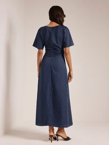 SHEIN Tall Women's Tall Navy Striped Casual-To-Work Maxi Dress - Navy Blue - View 2