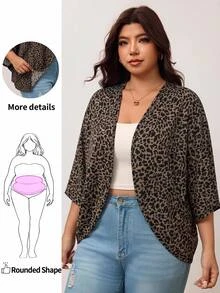 Enliva Plus Size Women's Leopard Print Cover Up Lightweight Kimono Style For Casual Streetwear Elegant Daily Wear Wedding Going Out Office Guest Brown Autumn - Brown - View 7