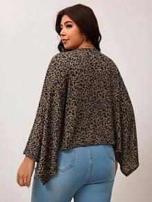 Enliva Plus Size Women's Leopard Print Cover Up Lightweight Kimono Style For Casual Streetwear Elegant Daily Wear Wedding Going Out Office Guest Brown Autumn - Brown - View 2