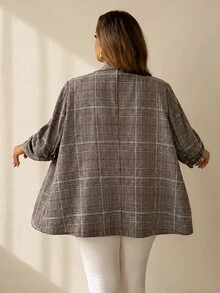 SHEIN CURVE+ Plus Size 7/10 Sleeve Shawl Collar Open Front Blazer Jacket In Fall Business Formal Office Grey Casual Smart Dressy Thanksgiving - Multicolor - View 2