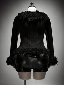 SHEIN ICON Plus Size Y2K Retro Fur Collar Patchwork Sexy Knit Long Sleeve Cardigan Jacket - Black - View 9