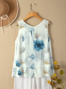 EMERY ROSE Camisetas gráficas holgadas para mujer con Top de tirantes y bajo asimétrico estampado - Multicolor - Ver 2