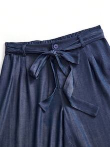 EMERY ROSE Solid Color Belted Casual Straight Leg Pants Fall Cloth For Women - Navy Blue - View 5