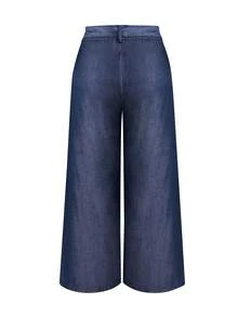 EMERY ROSE Solid Color Belted Casual Straight Leg Pants Fall Cloth For Women - Navy Blue - View 2