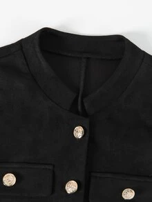 GlowEve Women's Winter Black Button-Up Jacket And Skirt 2-Piece Set, Elegant Outfit For Autumn, Party, Outing, Commuting And Office - Black - View 9