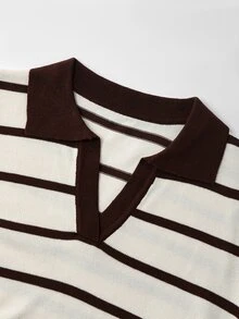 SHEIN 女款春夏撞色 Polo 領短袖休閒法式修身針織上衣，適合日常穿著、度假、辦公室、海灘 - 彩色 - 查看 6