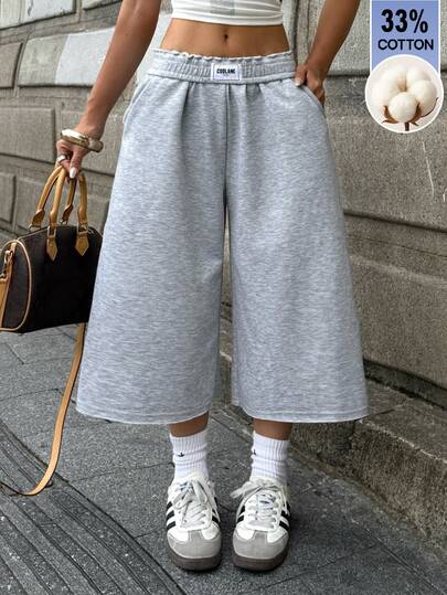 Coolane Women's All-Season Streetwear Sporty Going Out Lounge Casual Sportswear Turn-Down Trousers Gray Sweater Shorts For Gym,Run,Sport 33%Cotton Comfortable